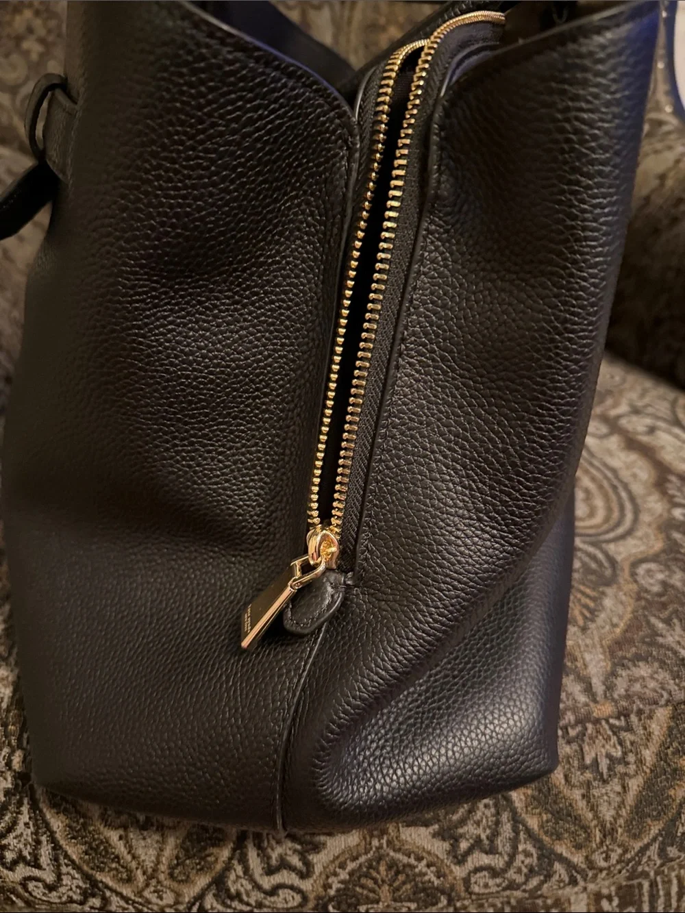 kate spade Black Pebbled Leather Satchel with Gold Accent